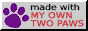 A button that says "Made with my own two paws", and an image of a paw print on the left.